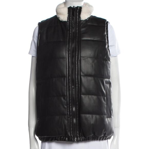 NWOT Rebecca Minkoff Black Vegan Leather Sherpa Wool Reversible Vest Jacket L - Picture 1 of 7